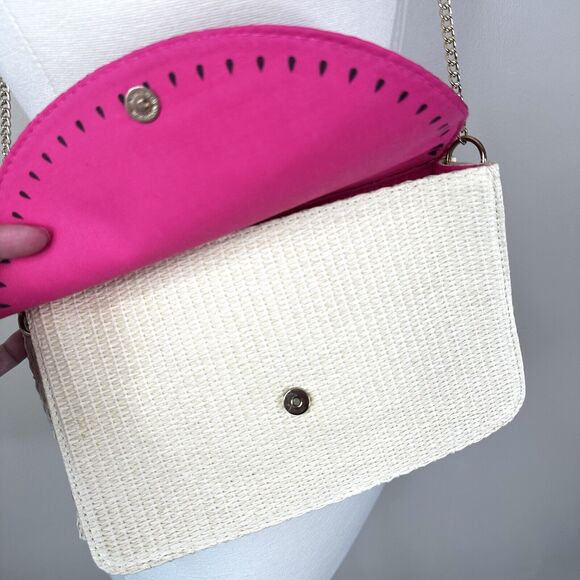 Escada Sorbetto Rosso Watermelon Straw Rattan Chain Crossbody Shoulder Bag - Picture 4 of 11